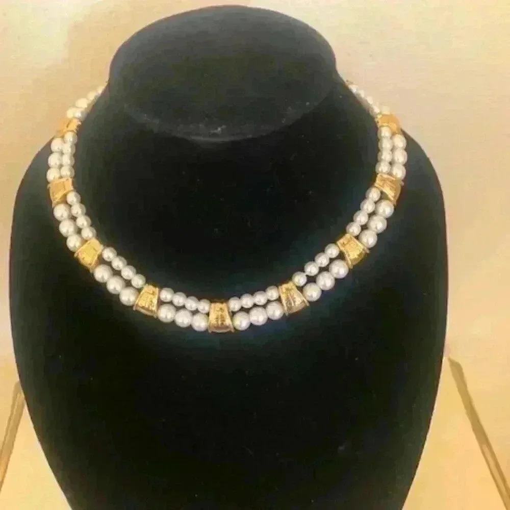 vintage givenchy faux  pearl logo necklace